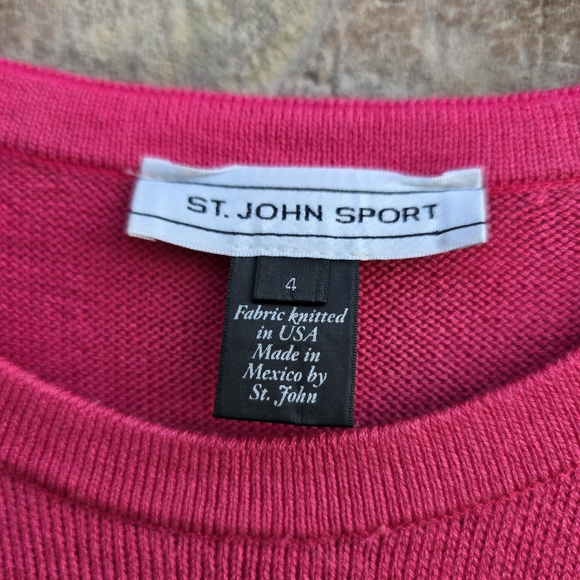 ST JOHN KNIT Collection Sport Coral Pink Floral Bejeweled Short Sleeve Knit Sz 4 - Picture 2 of 10
